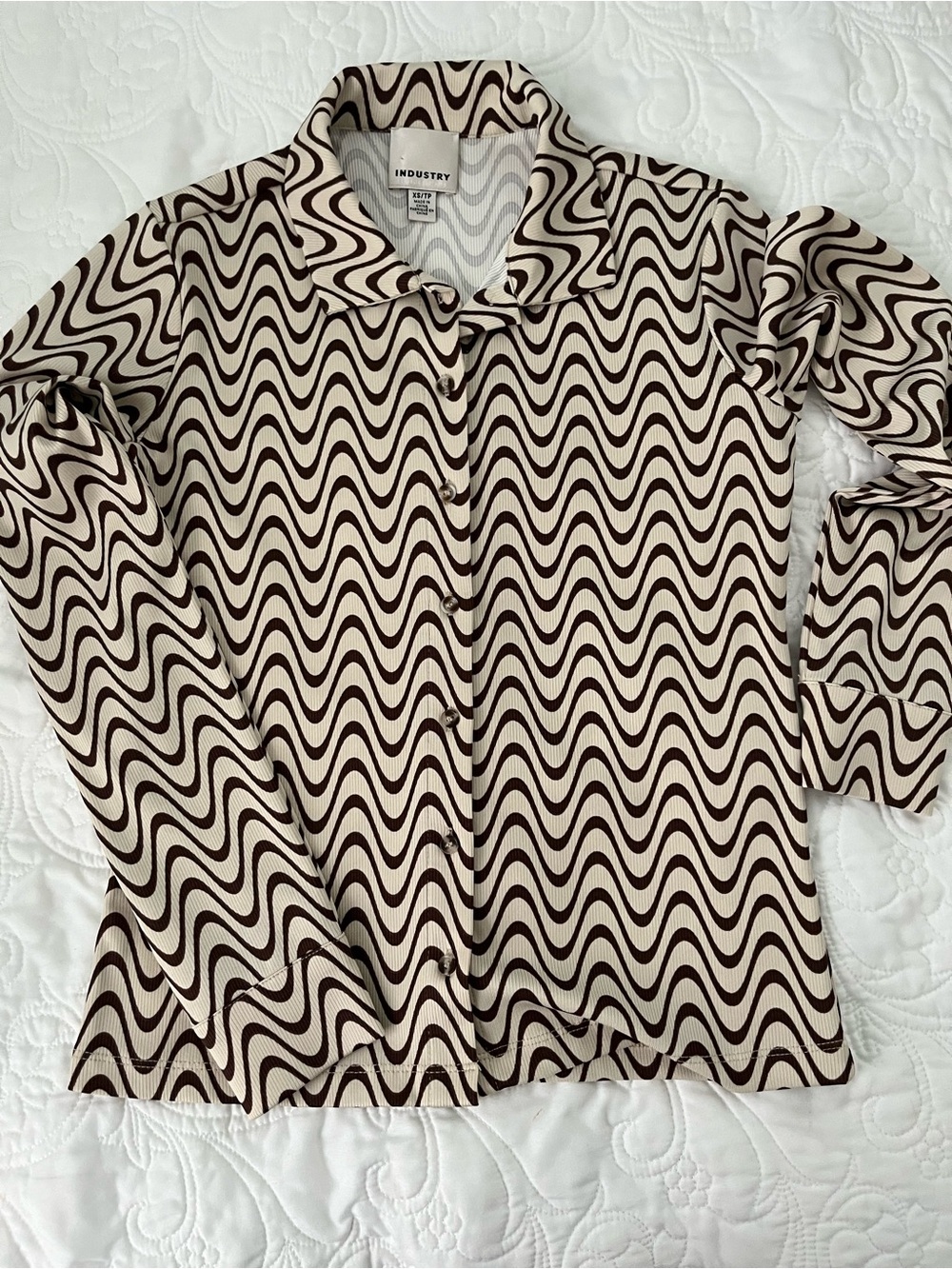 Industry Republic Cream & Brown Wave-Print Long Sleeve Top Size XS - Picture 5 of 12